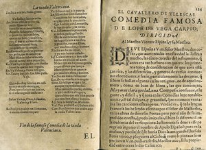 ESPINEL, Vicente (1550-1624). Spanischer Musiker und klassischer Dichter.; VEGA CARPIO, Felix Lope de (1562-1635). „El cavallero de Yllescas“, Komödie enthalten in „Parte catorze de las comedias de Lope de Vega“, Sammlung veröffentlicht in Madrid von der W