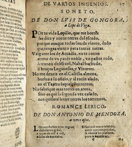 GOGOORA Y ARGOTE, Luis de (1561-1627). Spanischer Dichter aus dem Goldenen Jahrhundert.; VEGA CARPIO, Felix Lope de (1562-1635). Sonett an Lope de Vega, Gedicht enthalten in 