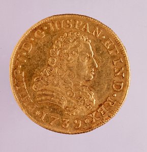 Goldmünze (8 Ecu) aus Spanien: Regierungszeit von Philipp V (1700-1746)