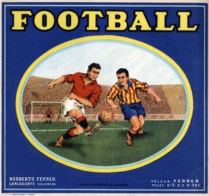 Bild von zwei spanischen Fußballspielern. Werbeplakat, Valencia