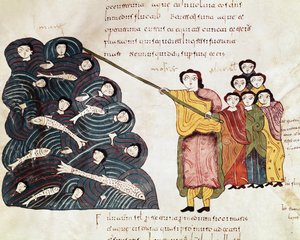 Moses beobachtet die ertrinkenden Ägypter nach der Überquerung des Roten Meeres von Spanish School