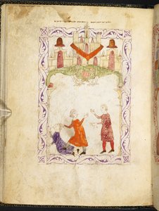 Moses tadelt zwei streitende Israeliten, Moses in Ägypten, aus Hispano-Moresque Haggadah, MS Or 2737, f.66r, f.1275-1324