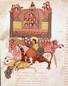 Mozarabische Bibelseite: Tod der Königin Isebel, Seite aus einer mozarabischen Bibel von Spanish School