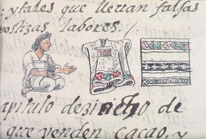 Ein aztekischer Händler verkauft Umhänge, aus dem Florentiner Kodex von Bernardino de Sahagun, ca. 1540-85 von Spanish School