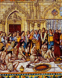 Ureinwohner Amerikas, die im Gefolge von Kolumbus 1492 nach Spanien gebracht wurden (Keramik) von Spanish School