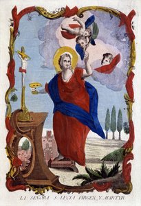 Porträt von Sankt Lucia (Augen auf einem Teller und Palme des Martyriums) - Spanische Gravur