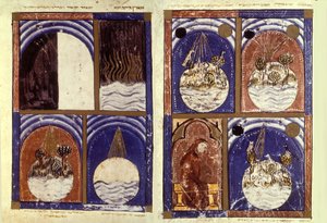 Reproduktion der Schöpfung, aus der Sarajewo-Haggadah von Spanish School