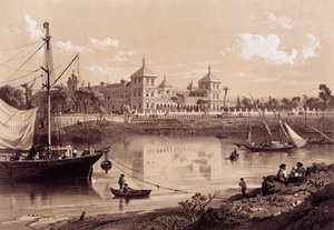 Sevilla, San Telmo Palast am Ufer des Guadalquivir. Andalusien, Spanien (19. Jahrhundert). Madrid, Nationalbibliothek.