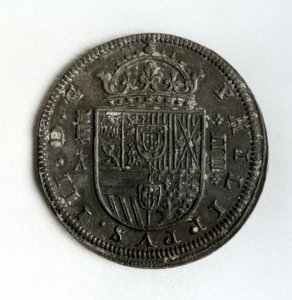 Silberkrone Münze von vier Reale aus der Regierungszeit von Philipp III von Spanien und Portugal (1578-1621) von Spanish School