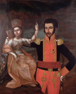 Simon Bolivar (1783-1830) und eine einheimische Frau von Spanish School