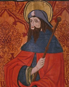 St. Jakobus der Ältere, (Detail), Tafel aus der Kirche San Andres von Tortura, spätes 15. Jahrhundert - frühes 16. Jahrhundert (bemaltes Holz) von Spanish School