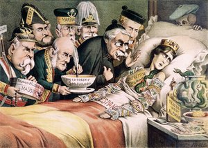 Das Leiden eines Märtyrers, Karikatur zur spanischen Wirtschaftskrise, 1892 von Spanish School