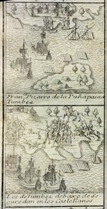 Die Ankunft von Francisco Pizarro mit 180 Männern und drei Schiffen in Tumbes von Spanish School