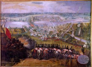 Die Belagerung von Maestrich durch die Spanier im Jahr 1579. Gravur des 17. Jahrhunderts. B.N. Paris