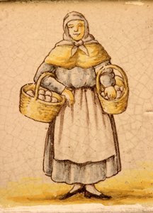 Fliese, die eine Bäuerin darstellt (Keramik) von Spanish School