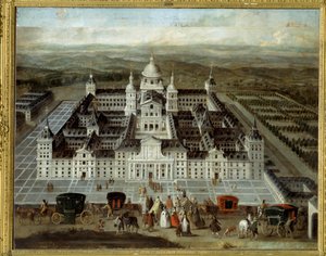Ansicht des Escorial-Palastes in Spanien, erbaut von Philipp II. im 16. Jahrhundert von Spanish School