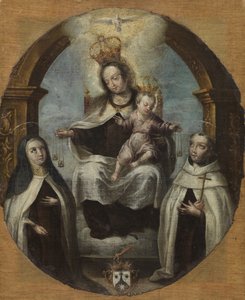 Jungfrau und Kind zwischen der heiligen Klara und dem heiligen Dominikus, ca. 1700 von Spanish School
