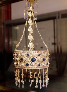 Votivkrone von König Recesvinth (r. 652-72) aus dem Schatz von Guarrazar, ca. 670 von Spanish School
