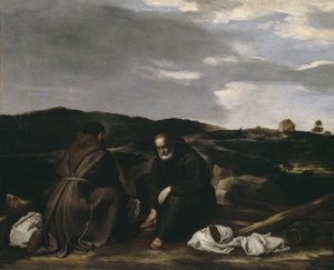 Zwei Mönche in einer Landschaft, ca. 1645 von Spanish or Italian School