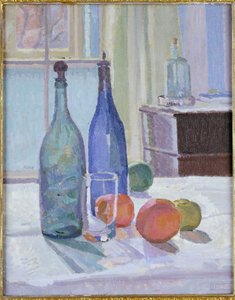 Blaue und grüne Flaschen und Orangen von Spencer Frederick Gore