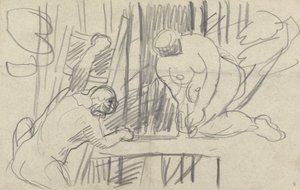 Höhle des Goldenen Kalbs: Studie eines Baumhauses mit primitiven Menschen von Spencer Frederick Gore