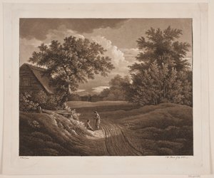 Landschaft mit zwei sprechenden Bauern