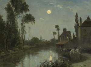 Mondbeschienener Fluss, ca. 1866-?70 von Stanislas Victor Edouard Lepine