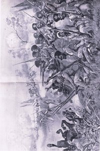 Chilianwala, 13. Januar 1849: Goddys Brigade macht einen tapferen Stand, als sie von Sikhs umzingelt wird, Illustration aus British Battles on Land and Sea, 1915 von Stanley L. Wood