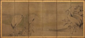 Kraniche und Chrysanthemen, Momoyama- oder Edo-Periode, 1568-1868 von Sôtatsu