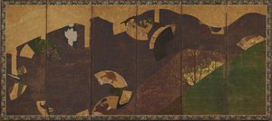 Efeuranken, Brücken und schwebende Fächer, Momoyama- oder Edo-Periode, frühes 17. Jahrhundert