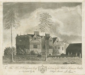 Bushbury - Moseley Old Hall: Aquatinta-Radierung, nd [18. Jh.] von Stebbing Shaw