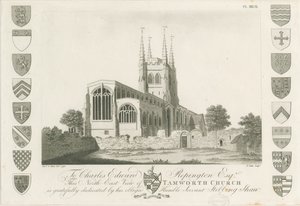 Tamworth Kirche: Aquatinta-Radierung, 1792 von Stebbing Shaw