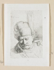 Kopf eines Mannes mit einem Feder geschmückten Turban