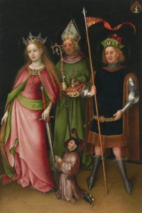 Flügel des Weltgerichtsaltares: Hl. Katharina, Hubertus und Quirinius von Neuss mit Stifter von Stefan Lochner