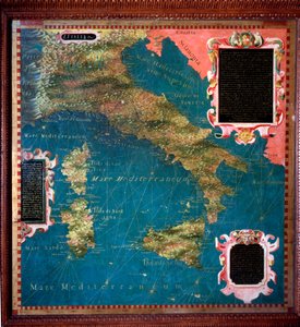 Karte von Italien und Korsika, erstellt von Stefano Bonsignori (? -1589) italienischer Kosmograph und Maler. Um 1581. Florenz, Palazzo Vecchio, Sala del Mappamondo