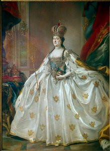 Porträt der russischen Kaiserin Katharina II. die Große (1729-1796) in ihrem Krönungskleid