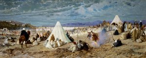 Feier des Mohammed in Tanger, Gemälde von Stefano Ussi (1822-1901), Öl auf Leinwand, 48,5 x 117,5 cm
