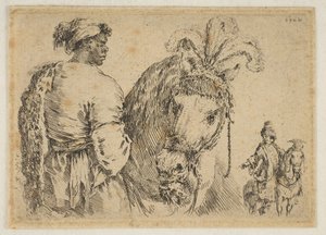Ein Schwarzer füttert ein Pferd von Stefano della Bella