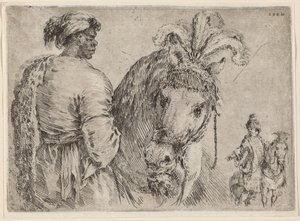 Ein schwarzer Mann füttert ein Pferd, wahrscheinlich 1662 von Stefano della Bella