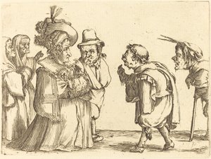 Eine Dame wird von einem Zwerg begrüßt
