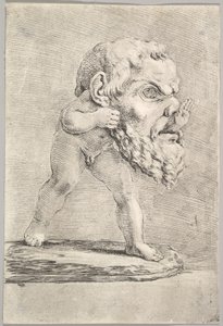 Ein Kind mit einer großen Maske, das seine Hand durch den Mund steckt, ca. 1660 von Stefano della Bella