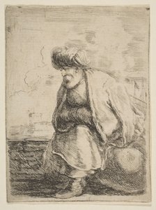 Ein alter Türke auf einem Stein sitzend von Stefano della Bella