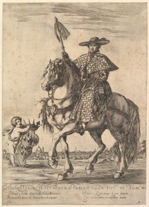 Bernardino Ricci, genannt il Tedeschino, auf einem Pferd in der Mitte, reitend nach links, 1637 von Stefano della Bella