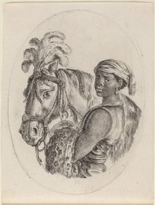 Schwarzer Stallbursche mit einem arabischen Pferd von Stefano della Bella
