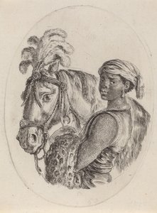 Schwarzer Stallbursche mit einem arabischen Pferd von Stefano della Bella