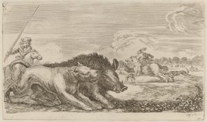 Von einem Hund gejagtes Wildschwein von Stefano della Bella