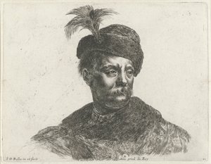 Büste eines polnischen Mannes mit Schnurrbart und Federhut Die Grundlagen des Zeichnens I principii del disegno von Stefano della Bella