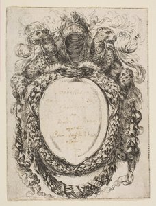 Kartusche gekrönt von Helm und Leoparden, 1647