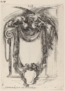 Kartusche, aufgehängt an Leichen, 1647