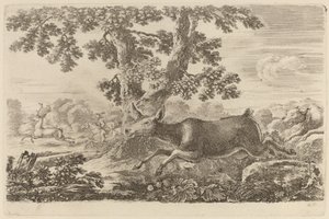 Hirsch von einem Hund nach rechts gejagt von Stefano della Bella